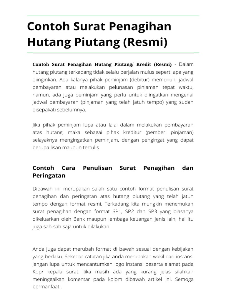 Detail Contoh Surat Tagihan Hutang Nomer 26