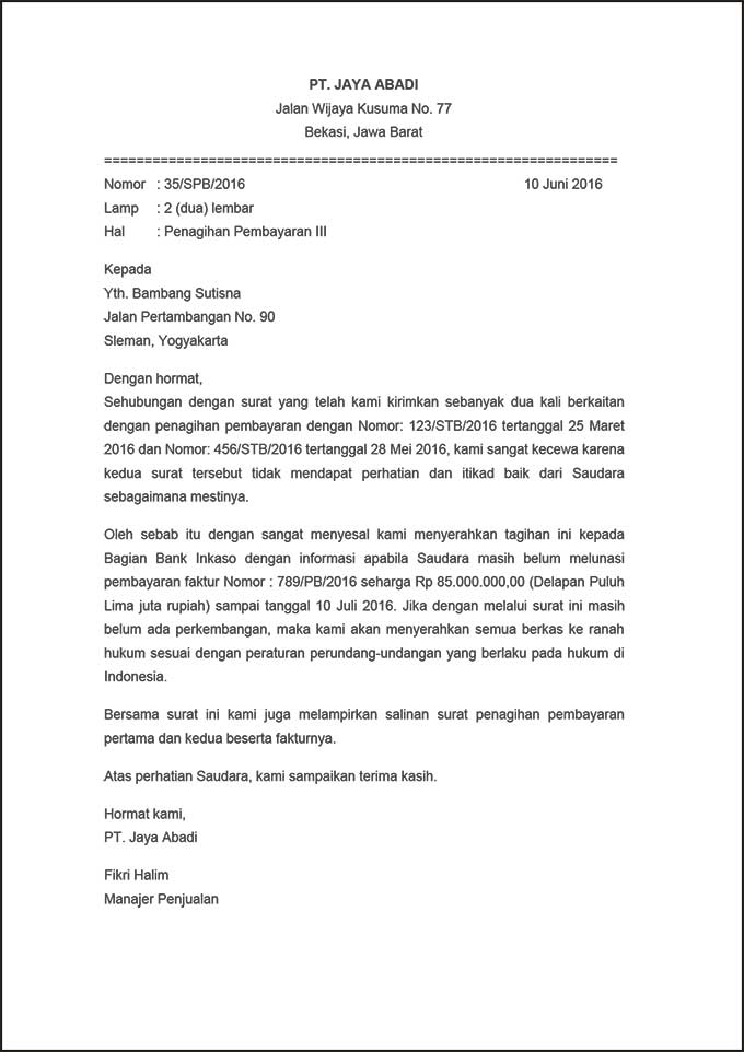 Detail Contoh Surat Tagihan Hutang Nomer 3