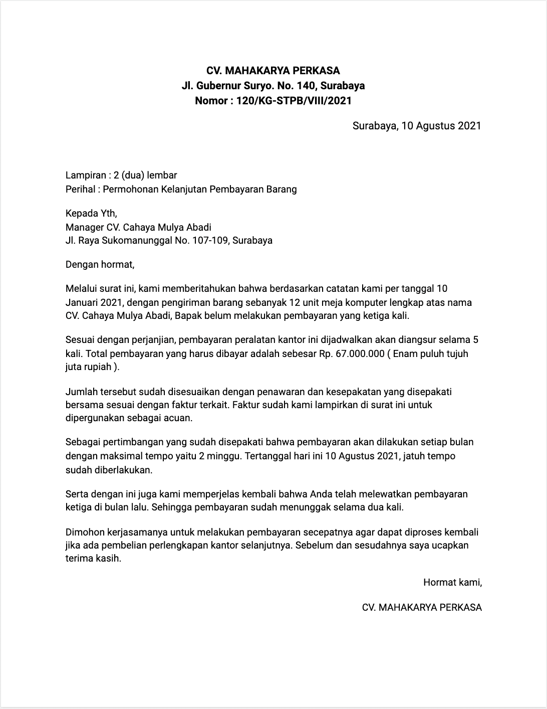 Detail Contoh Surat Tagihan Hutang Nomer 4