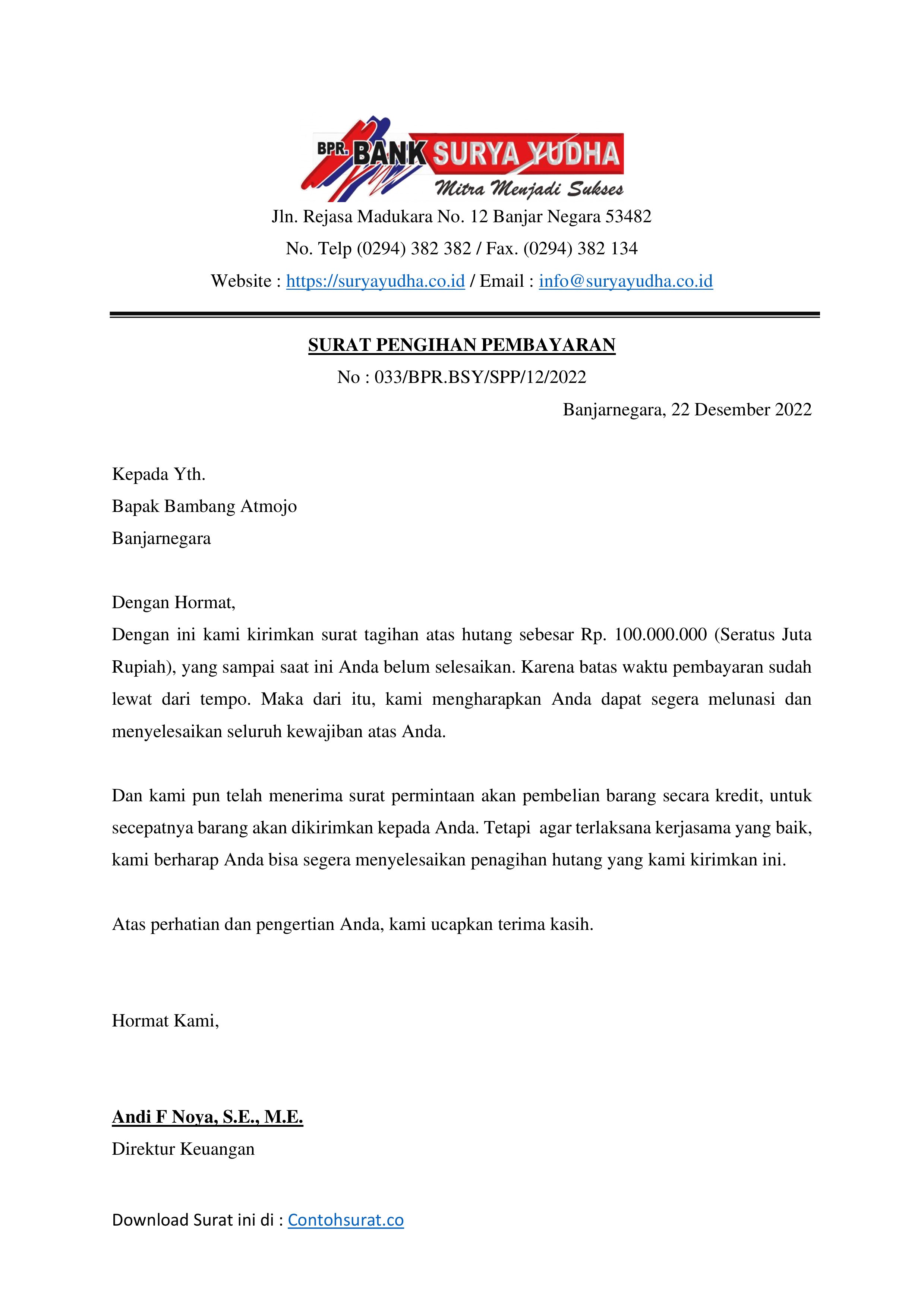 Detail Contoh Surat Tagihan Hutang Nomer 39