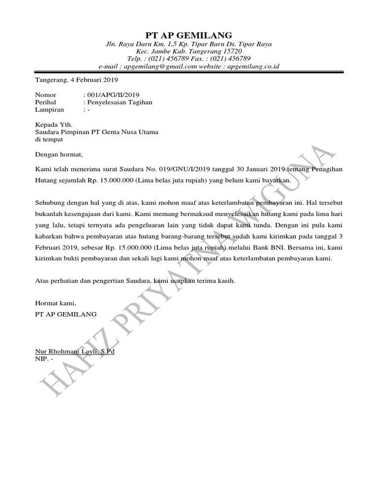 Detail Contoh Surat Tagihan Hutang Nomer 40