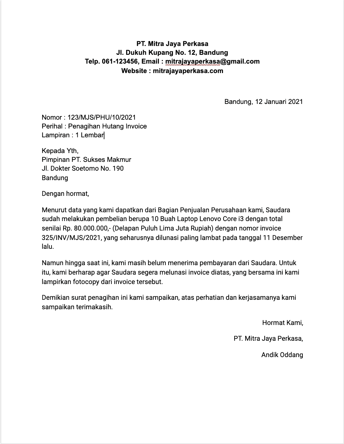 Detail Contoh Surat Tagihan Hutang Nomer 6