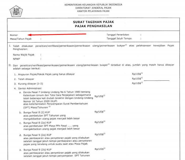 Detail Contoh Surat Tagihan Pajak Nomer 2