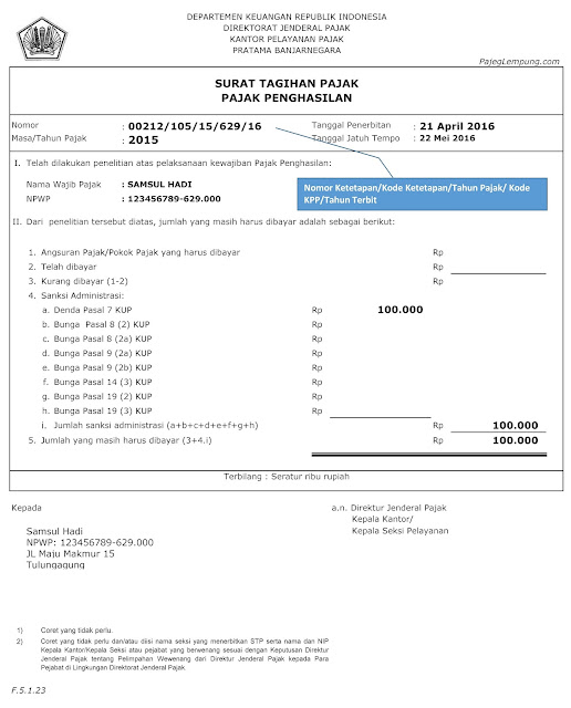 Detail Contoh Surat Tagihan Pajak Nomer 7