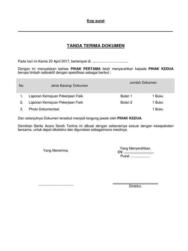 Detail Contoh Surat Tanda Terima Dokumen Nomer 23