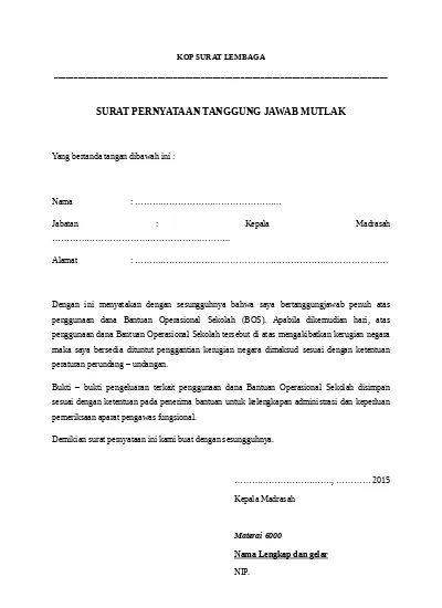 Detail Contoh Surat Tanggung Jawab Mutlak Nomer 6