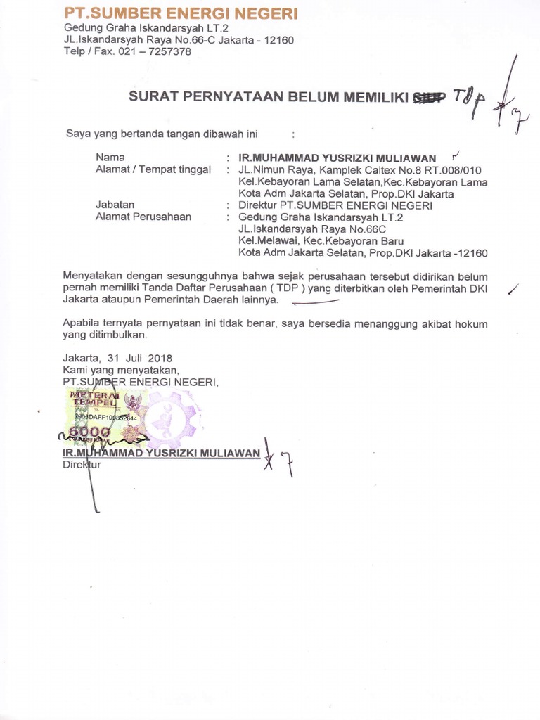 Detail Contoh Surat Tdp Nomer 38