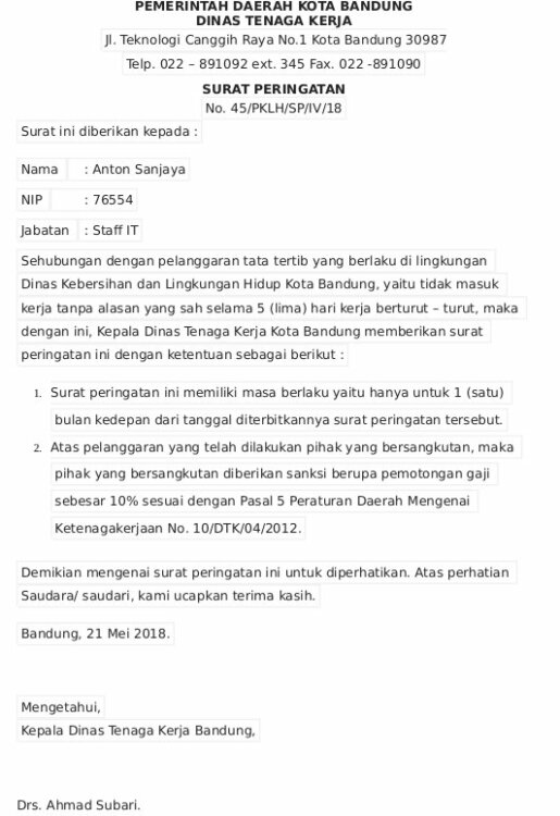 Detail Contoh Surat Teguran Tertulis Pns Nomer 14