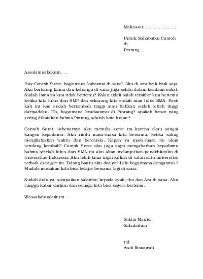 Detail Contoh Surat Teman Nomer 36