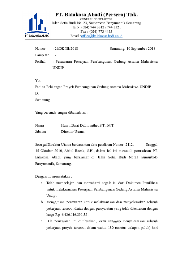 Detail Contoh Surat Tender Projek Nomer 25