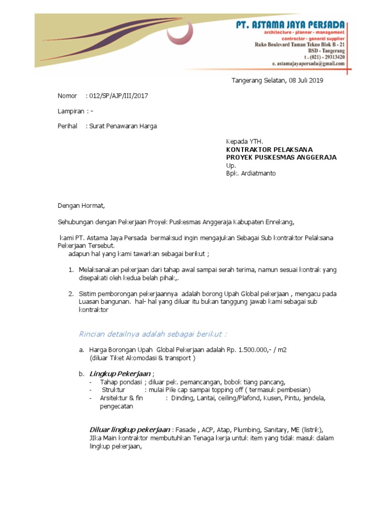 Detail Contoh Surat Tender Projek Nomer 29