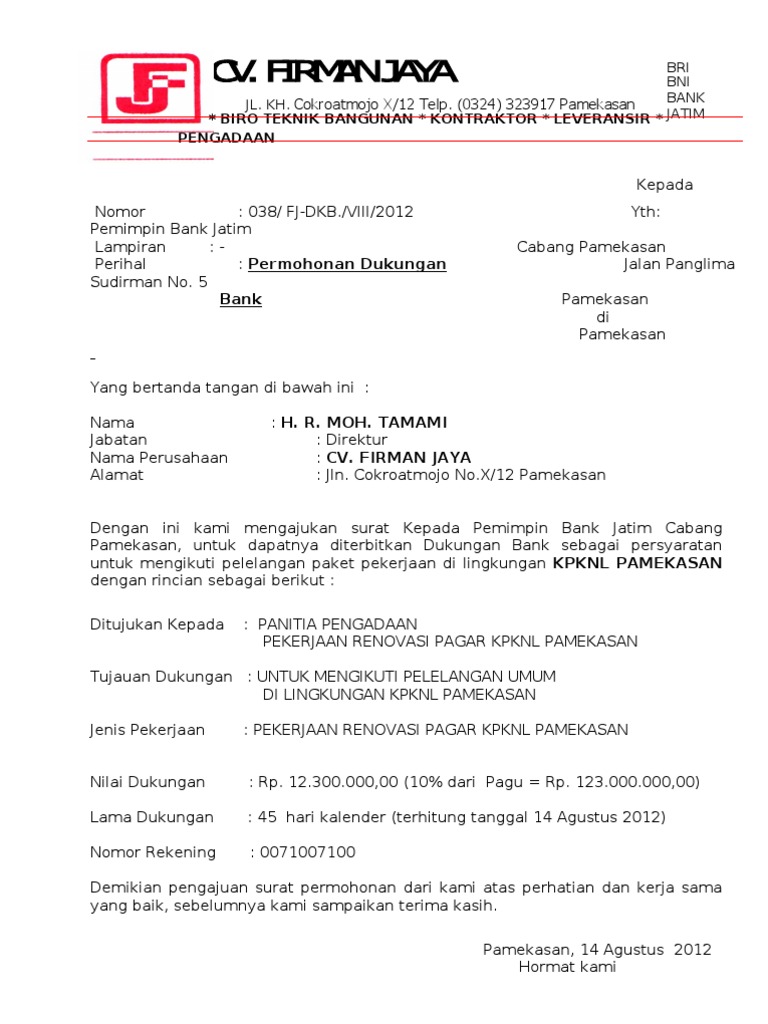 Detail Contoh Surat Tender Projek Nomer 37