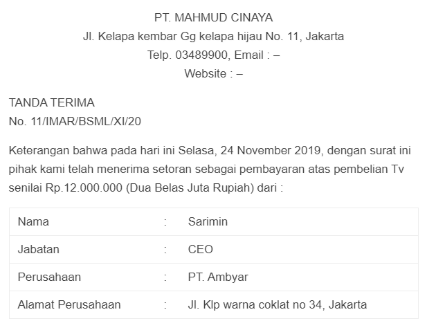 Detail Contoh Surat Terima Nomer 29