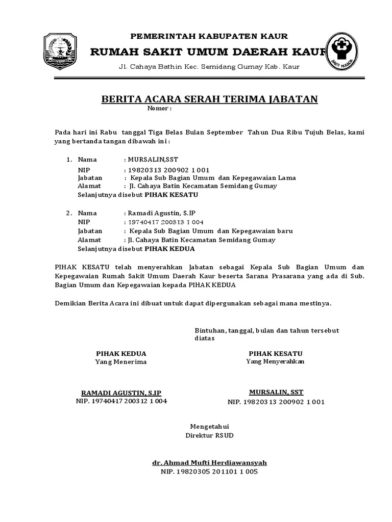 Detail Contoh Surat Terima Jabatan Nomer 4