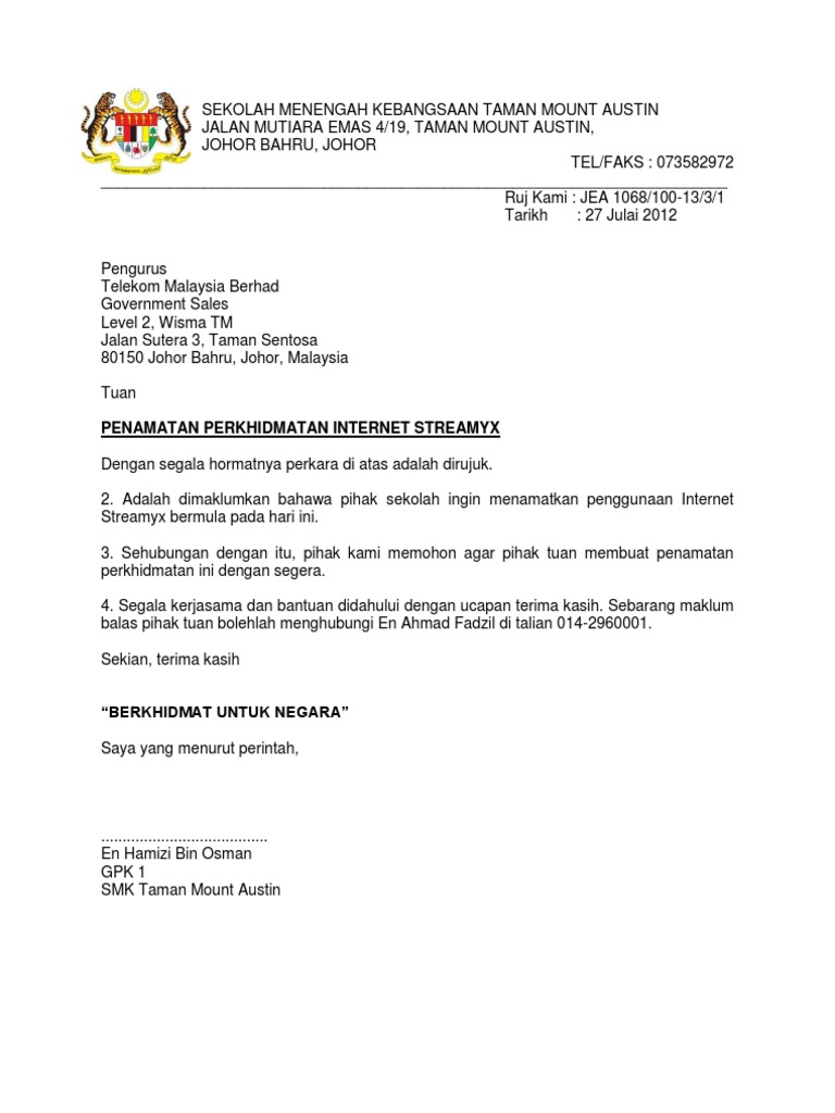 Detail Contoh Surat Termination Letter Nomer 5