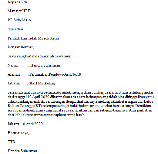 Detail Contoh Surat Tidak Masuk Kerja Nomer 34