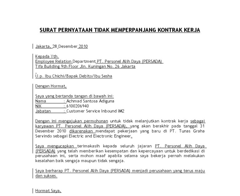 Detail Contoh Surat Tidak Memperpanjang Kontrak Kerjasama Nomer 8