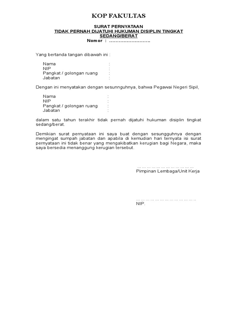 Detail Contoh Surat Tidak Pernah Dijatuhi Hukuman Disiplin Nomer 6