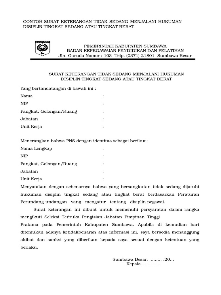 Detail Contoh Surat Tidak Sedang Menjalani Hukuman Disiplin Nomer 2