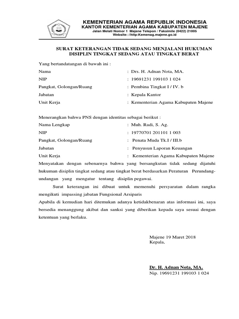 Detail Contoh Surat Tidak Sedang Menjalani Hukuman Disiplin Nomer 14