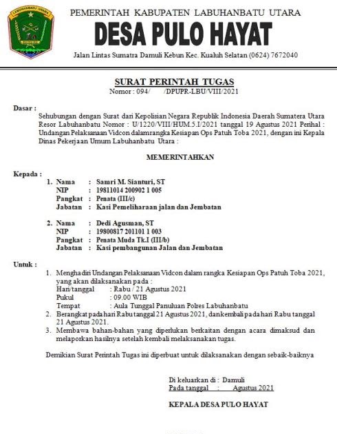 Detail Contoh Surat Tugas Dari Kepala Desa Nomer 24