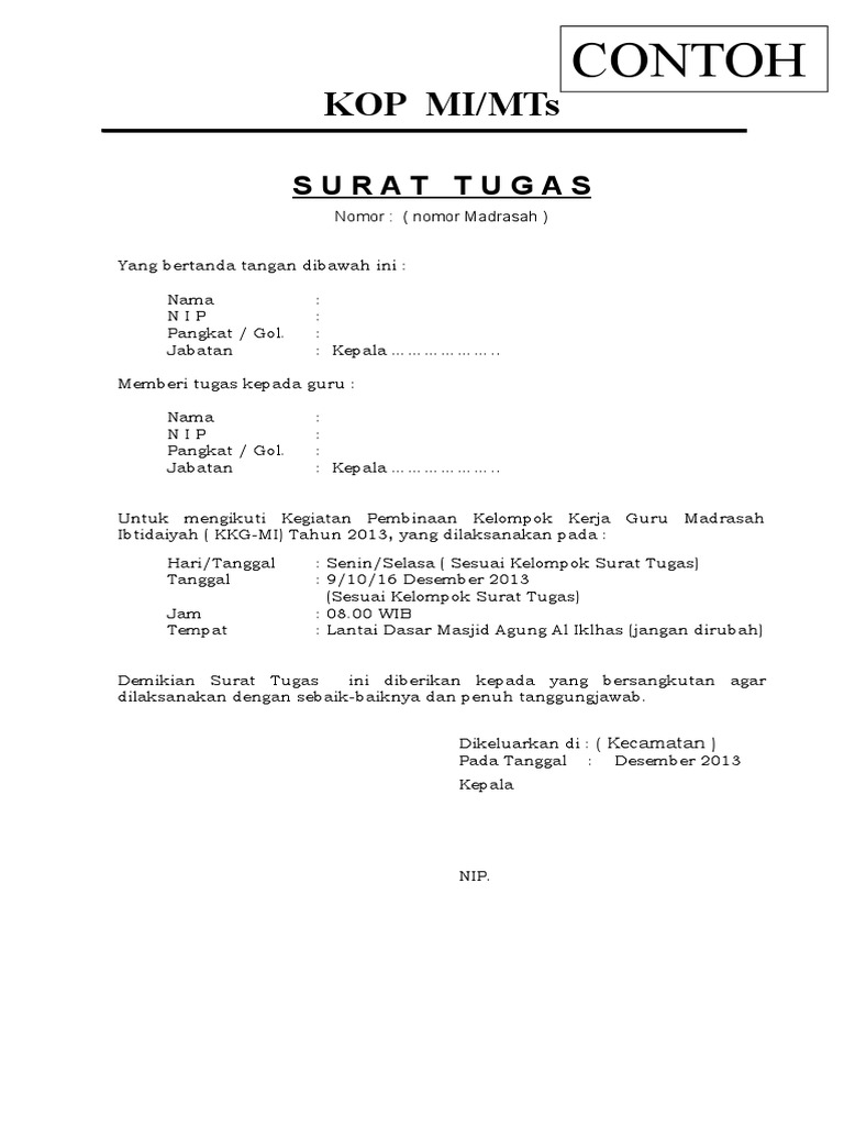 Detail Contoh Surat Tugas Guru Doc Nomer 26