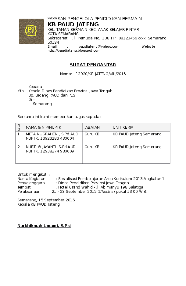 Detail Contoh Surat Tugas Guru Doc Nomer 43