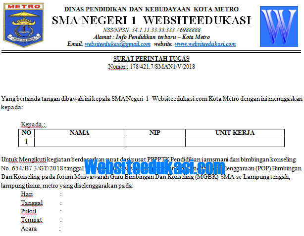 Detail Contoh Surat Tugas Guru Doc Nomer 53