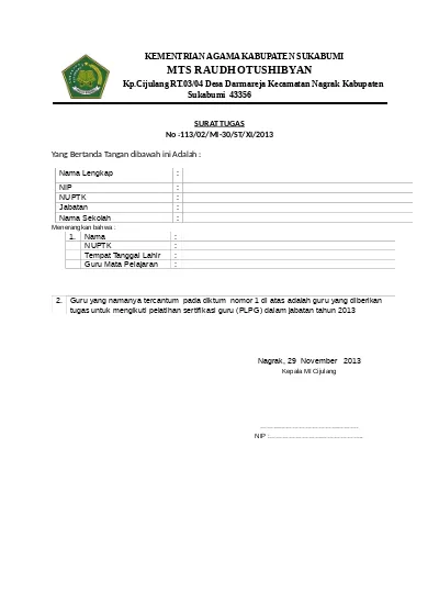 Contoh Surat Tugas Guru Mengikuti Pelatihan