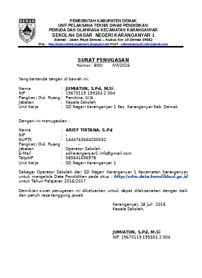 Detail Contoh Surat Tugas Operator Nomer 7