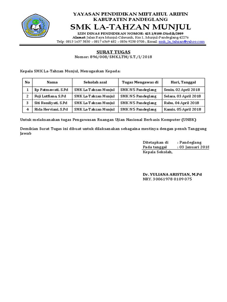 Detail Contoh Surat Tugas Pengawas Ujian Nomer 28