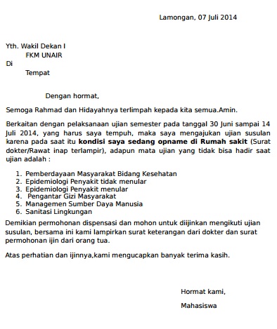 Detail Contoh Surat Ujian Susulan Nomer 5