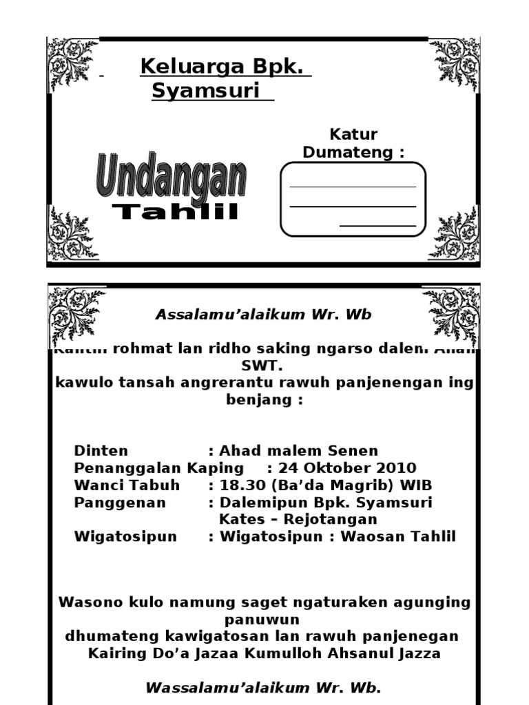 Contoh Surat Undangan 40 Hari - 56+ Koleksi Gambar
