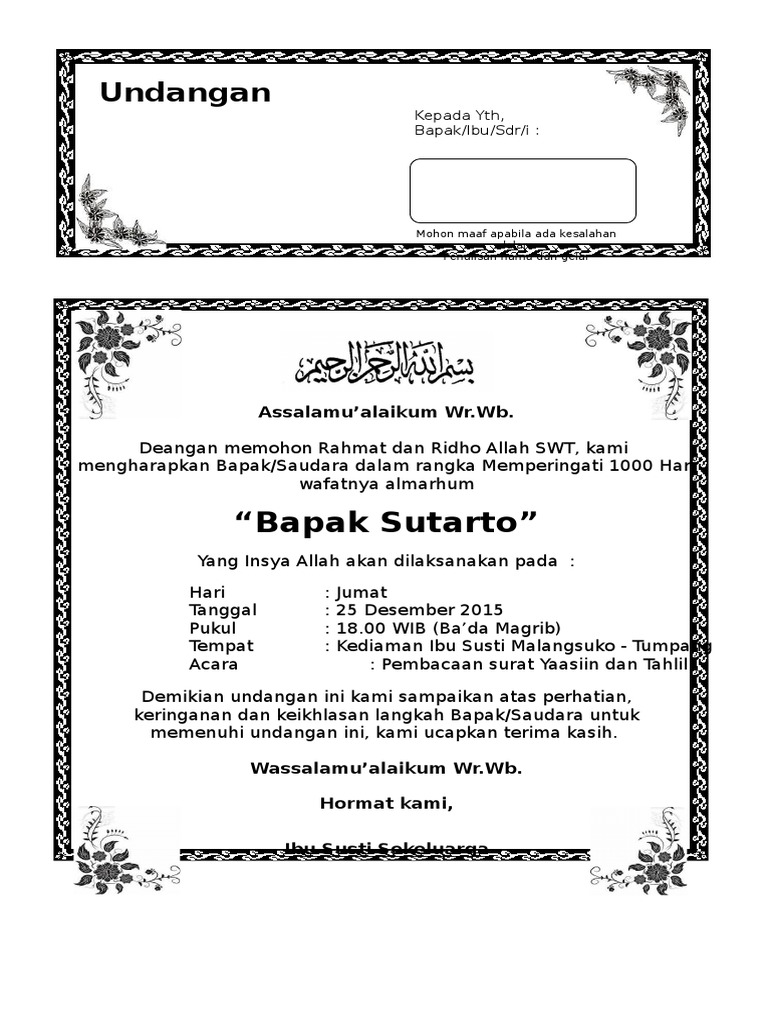 Contoh Surat Undangan 40 Hari - 56+ Koleksi Gambar