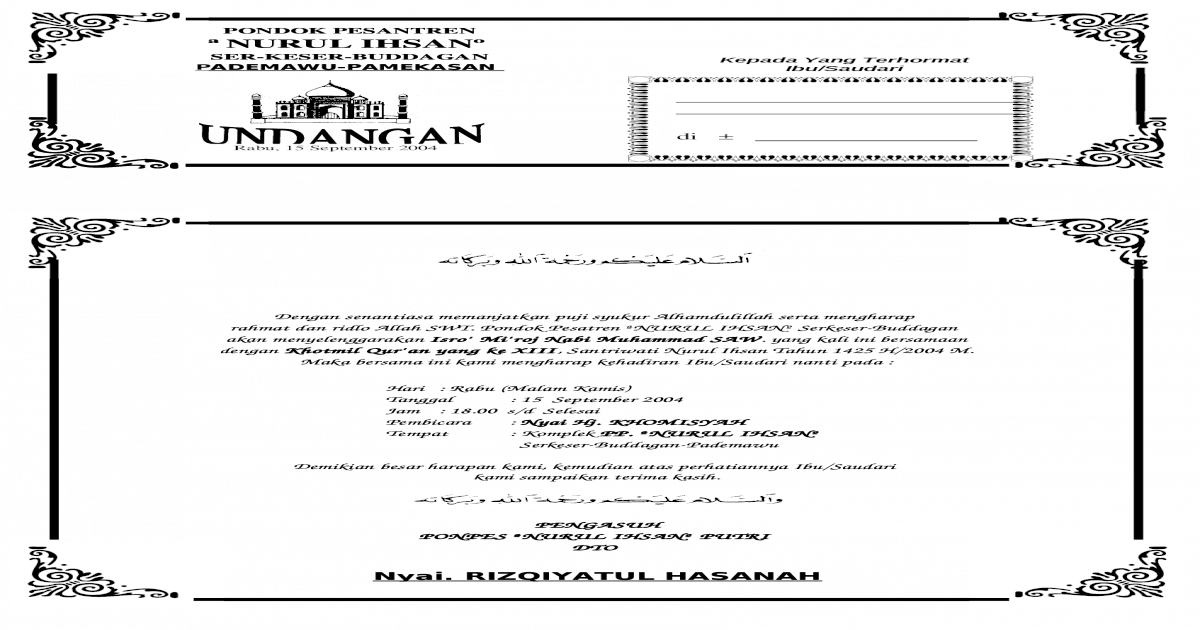 Detail Contoh Surat Undangan Isra Miraj Nomer 41