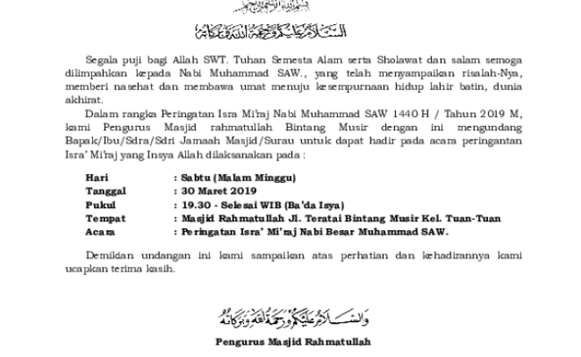 Detail Contoh Surat Undangan Isra Miraj Nomer 46