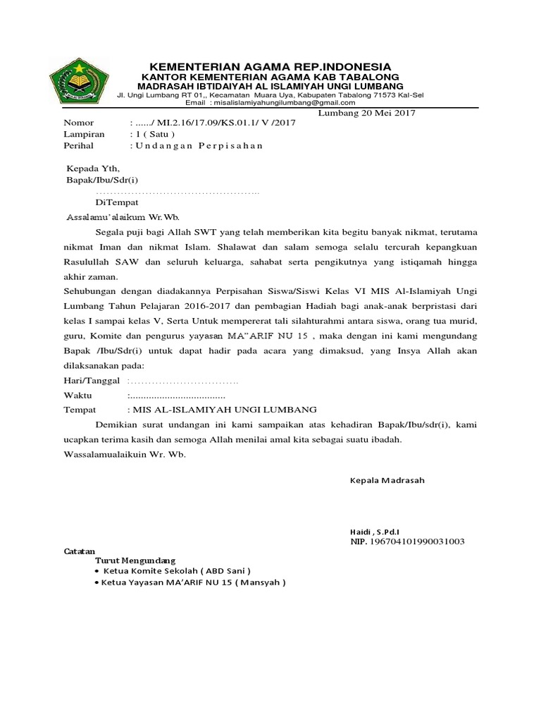 Detail Contoh Surat Undangan Kenaikan Kelas Nomer 3