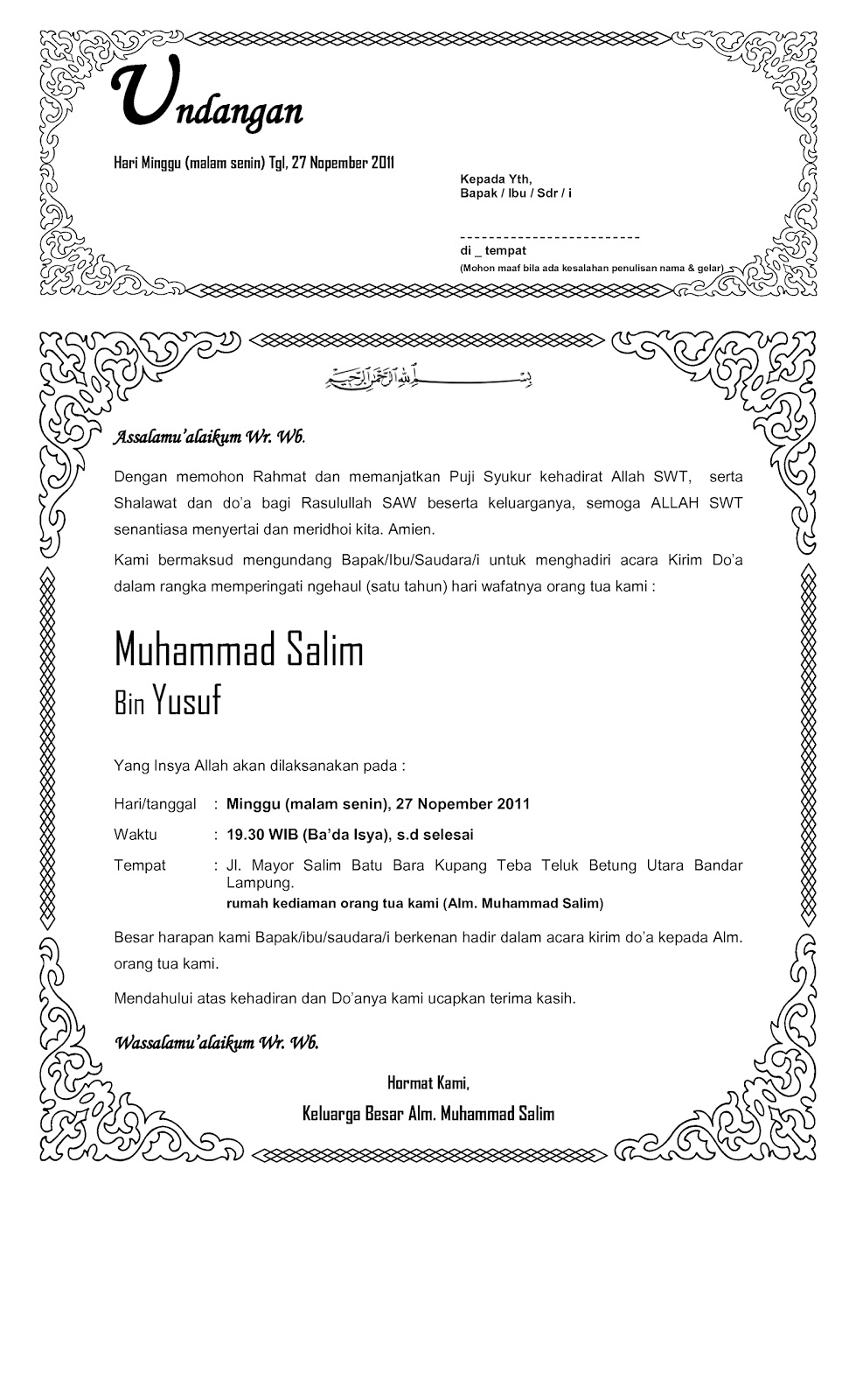 Detail Contoh Surat Undangan Khataman Al Quran Nomer 5