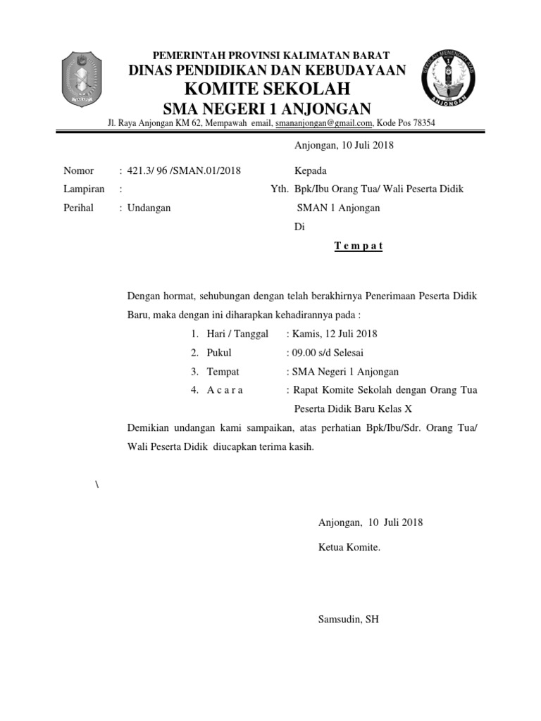 Contoh Surat Undangan Komite Sekolah - 56+ Koleksi Gambar