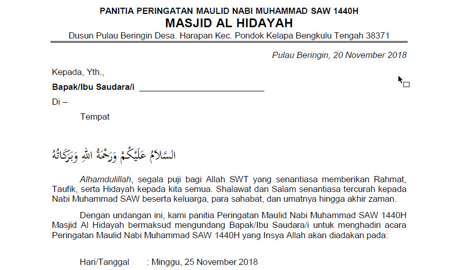 Contoh Surat Undangan Maulid Nabi Saw - KibrisPDR