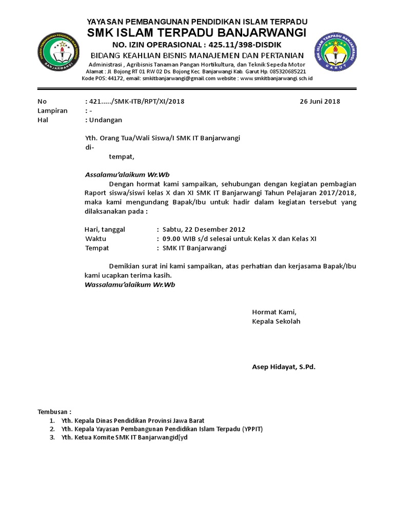 Detail Contoh Surat Undangan Pembagian Raport Nomer 7