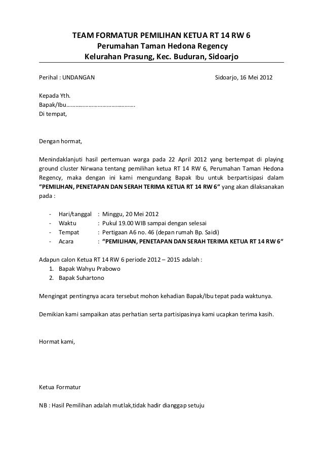 Detail Contoh Surat Undangan Pemilihan Ketua Rt Nomer 12