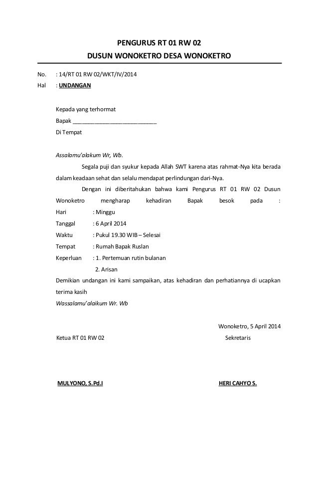 Detail Contoh Surat Undangan Pemilihan Ketua Rt Nomer 18