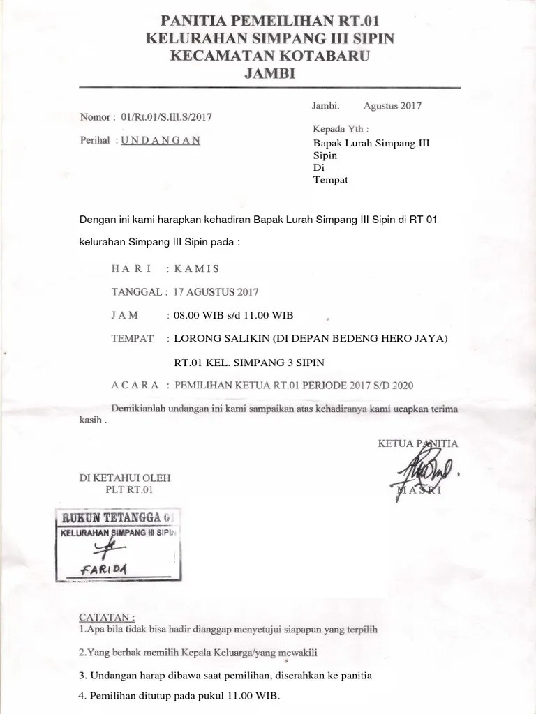 Detail Contoh Surat Undangan Pemilihan Ketua Rt Nomer 2