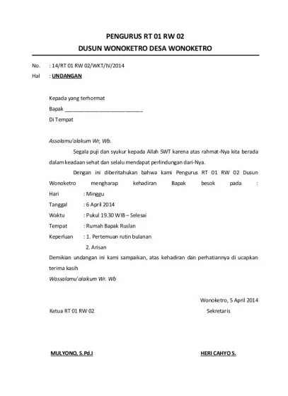 Detail Contoh Surat Undangan Pemilihan Ketua Rt Nomer 34