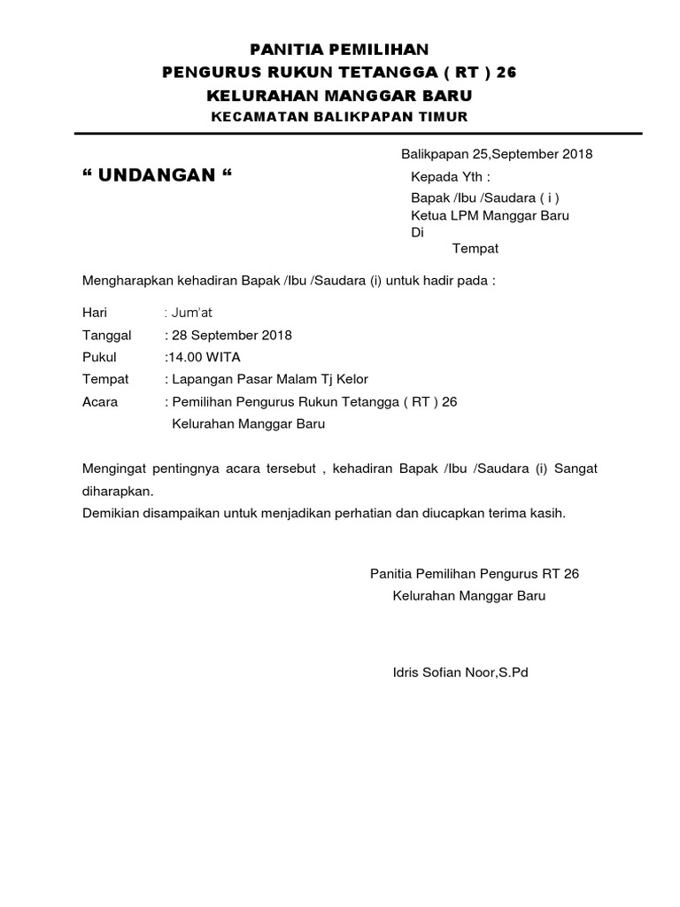 Contoh Surat Undangan Pemilihan Rt - 51+ Koleksi Gambar