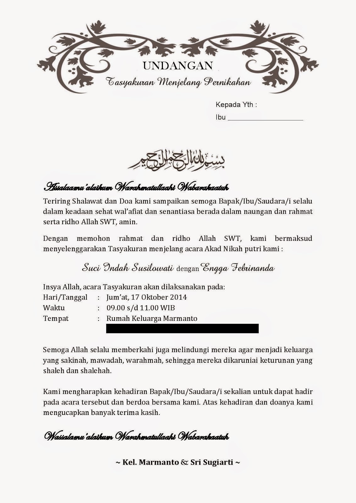 Detail Contoh Surat Undangan Pengajian Pernikahan Nomer 4