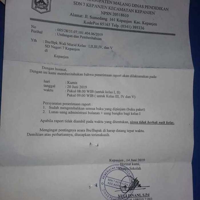 Detail Contoh Surat Undangan Pengambilan Raport Nomer 40