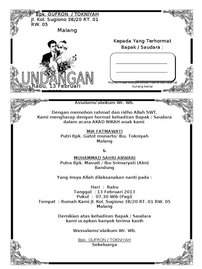 Detail Contoh Surat Undangan Pernikahan Doc Nomer 10