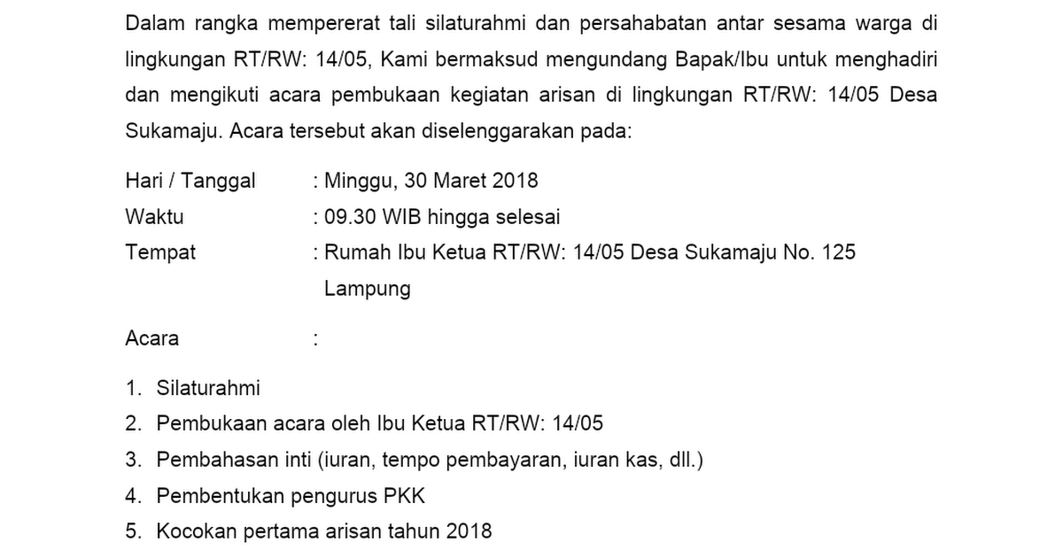 Detail Contoh Surat Undangan Pkk Nomer 28